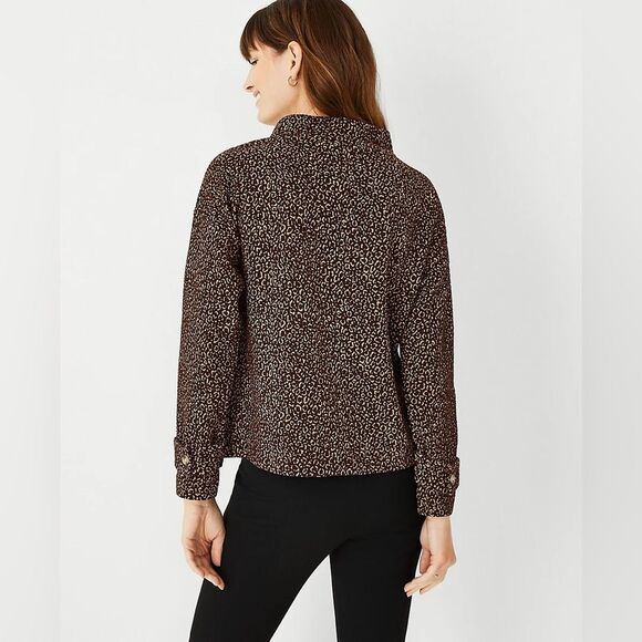 Ann Taylor Petite Animal Jacquard Button Cuff Top SZ XXSP Cheetah Print - Picture 2 of 4